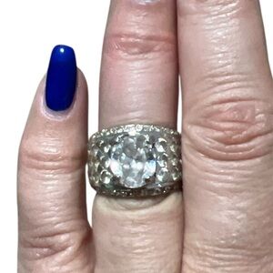 925 Silver Crystal Halo Dome Statement Ring - Silver Size 6.5